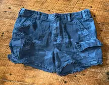 Lucky Brand blue camo 4/29 denim raw hem cutoff shorts