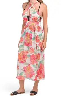 NEW Trina Turk Poppy Sleeveless Halter Midi Dress Swimsuit Coverup Sundress S