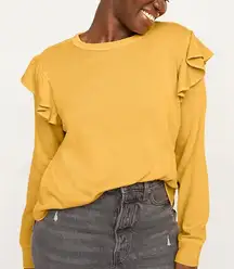 NWT Old Navy Ruffle shoulder safflower yellow long sleeve crewneck fleece size M