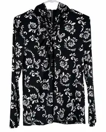 Liz Claiborne Top Women's Size Small Long Sleeve Black Scroll Mock Neck NWT
