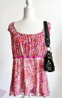 Vintage Pink‎ Paisley Babydoll Top, Y2K Boho Cottagecore Festival Retro 3X