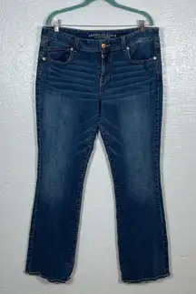 American Eagle Women 16 Kick Boot Jeans Western Cowgirl Festival Stretch Blue