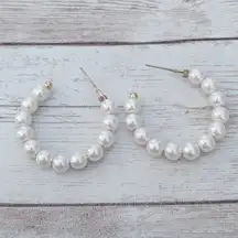 Vintage Earrings for Pierced Ears Faux Pearl Hoop Like Large Statement