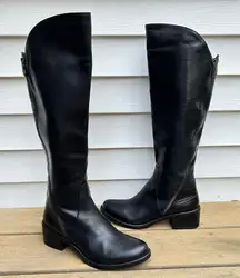 Black Emanuele Crasto Leather Knee High Boots Riding Boots w/ Dual Zipper