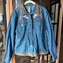 Vintage Embroidered Western denim jacket Cotton Button Down Shirt cowboy boots