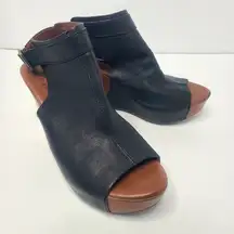 Kork Ease Berit 8 Wedge Slingback Platform Black Brown Sandal‎ Bootie Leather