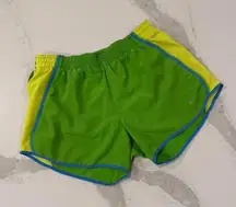 Nike Dri-Fit Tempo Running Shorts Women's Small Green/Yellow Activewear Workout