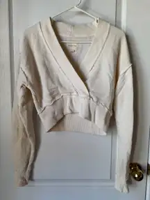 American Eagle Cream Wrap-Style Cropped Sweater