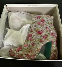 New Betsey Johnson Della Rhinestone Floral Ankle Boots 7