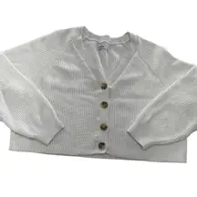 Hollister Cardigan Sweater Womens‎ Large White Soft Ribbed Button Cropped V Neck