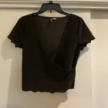 2. H&M Sparkly Black & Gray Metallic V-neck Stretch Short Sleeve Top Size M Y2K