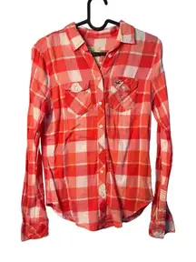 Hollister Y2K Women Red & White Plaid Button Up Shirt Long Sleeve Flannel Top XS