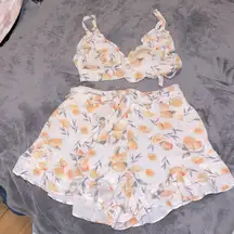 Lemon print ruffle top and shorts set