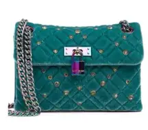 NWOT Kurt Geiger Mini Brixton Velvet Shoulder bag quilted lock beaded crossbody.