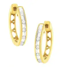 Haus of Brilliance 10K Yellow Gold Plated Round-Cut Diamond Hoop Earrings NEW