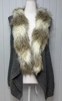 Skies Are Blue Gray Cardigan with Faux Fur Trim Size S