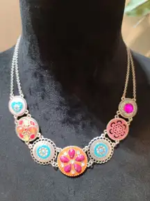 Women's Colorful Boho Medallion Statement Necklace Lobster Clasp Vintage Style