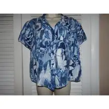 christopher & banks linen/rayon tropical print blouse PL Summer beach