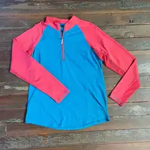 Bette & Court 1/4 Zip Long Sleeve Swing Sunshirt in Blue & Coral - Sz M 💚🎀