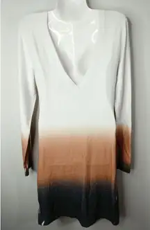 Go‎ Couture White Rust & Gray Dip Dye Ombre V-Back Mini Shift Dress Size M