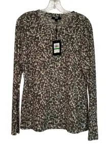NWT DKNY Multicolor Animal Leopard Print Long Sleeve Top Women's Large‎ Career