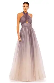 Mac Duggal 20376 Charcoal Ombre Glitter Halter Neck Ballgown Size 6 NEW