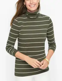 Talbots Olive and White Striped Tee Size Small