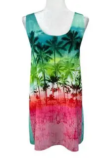 OP Ombre Green Multi Palm Tree Strappy Back Tank Cover Up Junior Large Swimwear