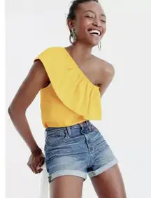 J. Crew Butter Yellow One Shoulder Ruffle Top XXS Summer Spring Vacation Resort