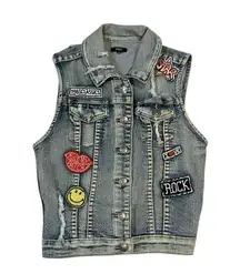 ChiOle Distressed Cropped Denim Vest S with patches crop 90s rocker rock n roll