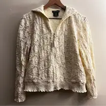 Nu Influence cream floral Eyelet full zip hoodie Jacket  smock peasant M