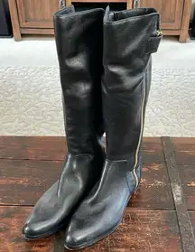 Isola Black Melino Leather Riding Boots Size 8.5