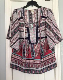 Fig and Flower Anthropologie Flutter Sleeve Boho Large Floral Patchwork Blouse