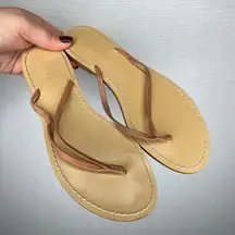 J. Crew Tan Leather Flip Flop Sandals Women's Size 7 Thong Neutral