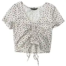 Womens S Qutie Ditsy Floral Drawstring Front Crop Top
