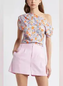 Open Edit Floral One-Shoulder Top and Pink Shorts Set