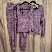 Old Navy Purple Maroon Red Stretchy Plush Jersey Knit 3 Piece Lounge Set Large