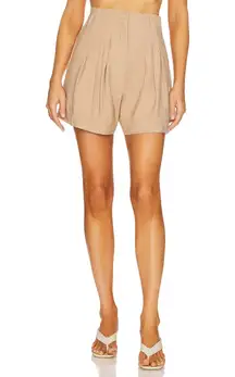 sabina musayev admon high rise pleated trouser shorts in mocha tan brown