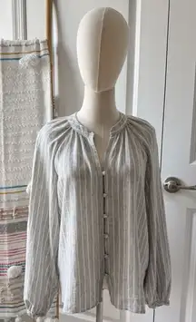 Faherty Naomi Grey Striped Long Sleeves Button Down Linen Blend Shirt Size Small