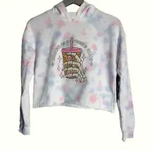 Running on Caffeine & Chaos Cotton Candy Tie Dye Cropped Hoodie Sweatshirt