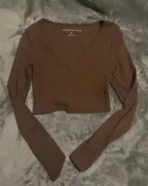 Areopostale Brown Cropped Shirt