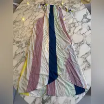 EUC Indah Maxi Dress Sz M/L – Rainbow Pastel Stripes, 100% Rayon, Made in Bali