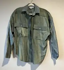 Vintage Silk Button Up Shirt Blouse Small Tie Dye Indie Classic‎ Army Green Cute