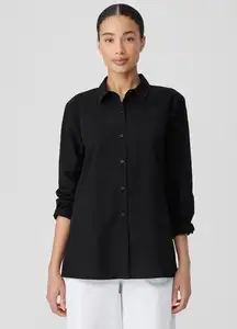 Eileen Fisher Black Organic Cotton Poplin Button Down Shirt Size X-Small