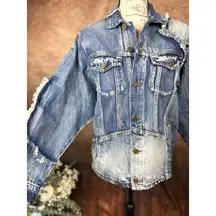 Free People X Sandrine Rose Patchwork Oversize Denim Trucker Jacket - size S