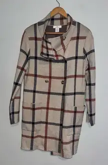 Halston Plaid Knit Sweater Cardigan Jacket  sz S