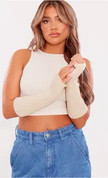 NWT PRETTYLITTLETHING Cream Ribbed Slouchy Handwarmers