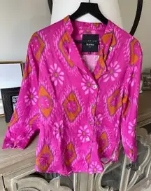 Bitte Kai Rand Bold Pink Design Button Down Quarter Sleeve