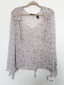 Apostrophe Womens Blouse Size 22W Blue Sheer‎ Boho Peasant Romantic Tie Sleeve