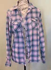 Craghoppers Red, White, Teal Blue Plaid Flannel Shirt Women’s Size 14 Large